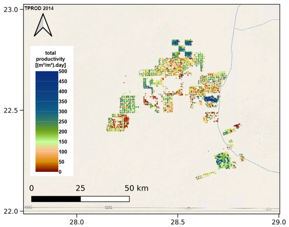 Total Productivity 2014 over Egypt as given in Land Surface Phenology V2