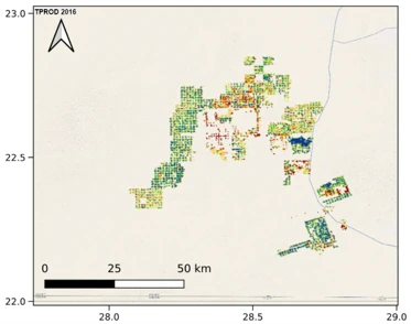 Total Productivity 2016 over Egypt as given in Land Surface Phenology V2
