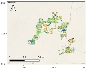 Total Productivity 2018 over Egypt as given in Land Surface Phenology V2