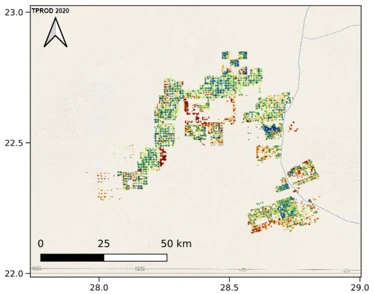 Total Productivity 2020 over Egypt as given in Land Surface Phenology V2