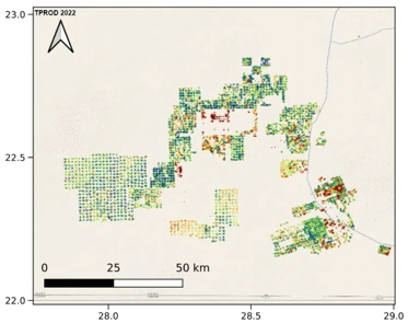 Total Productivity 2022 over Egypt as given in Land Surface Phenology V2