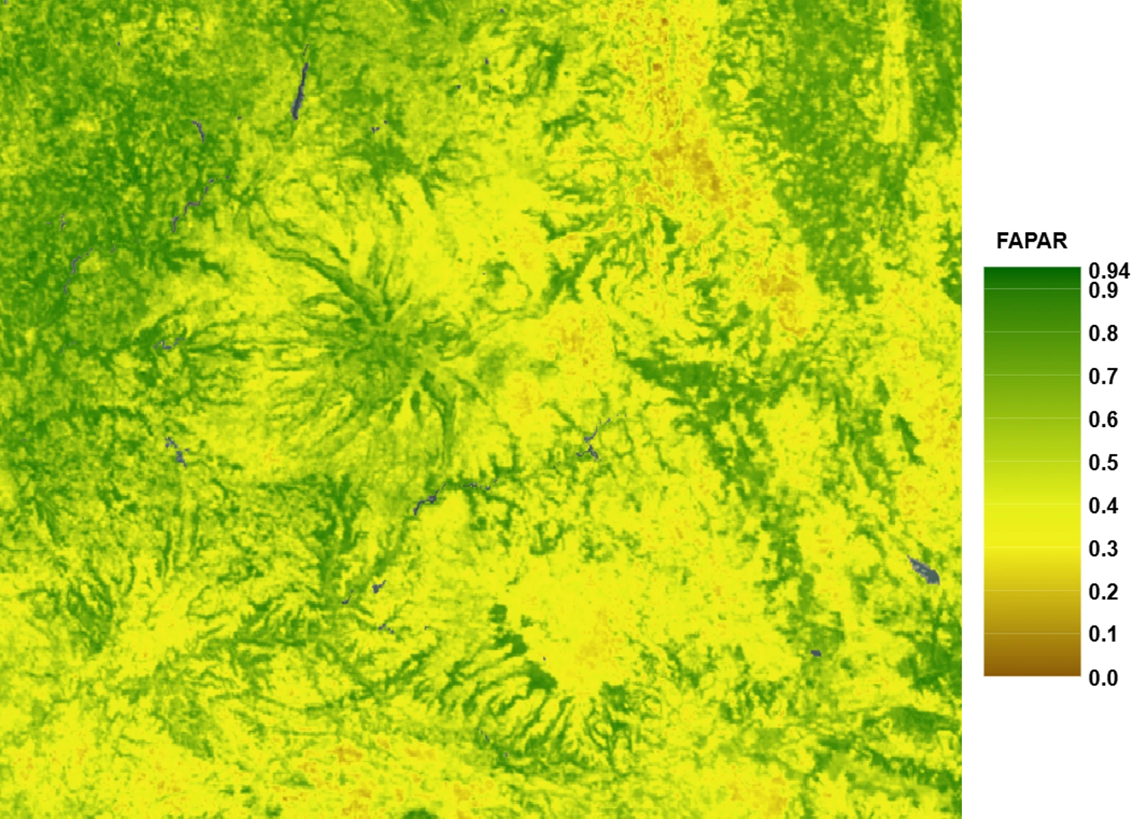 FAPAR over Massif Central, France, last dekad August 2025